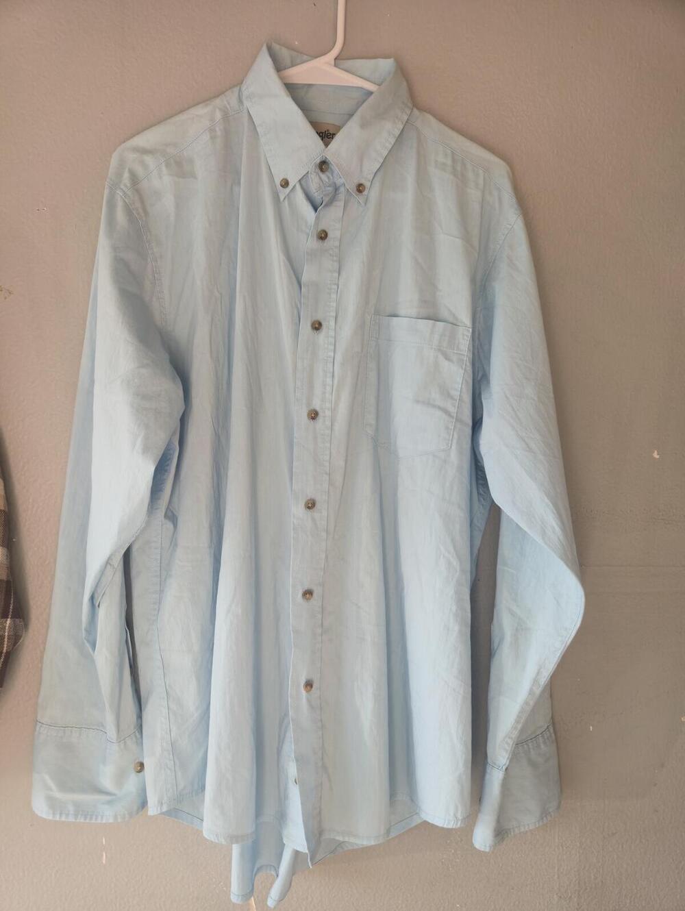 Wrangler Light Blue Button-Down Long Sleeve Shirt Mens Size Large
